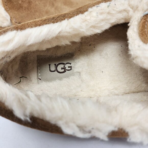 UGG Ascot Mens Size 9 Tan Suede Sheepskin Lined Moccasin Slippers - Picture 4 of 8